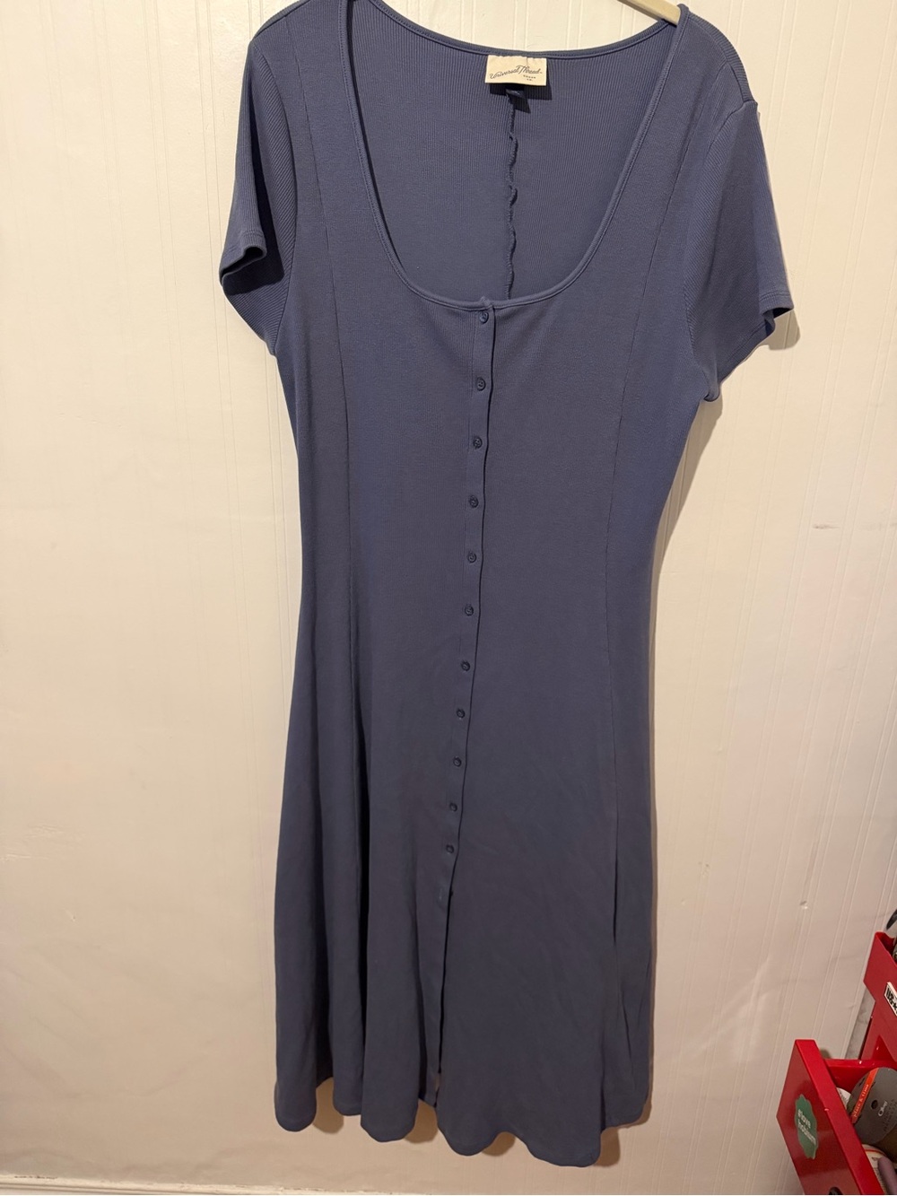 Universal Thread Scoop Neck Button-Front Midi Dress in Slate Blue XXL